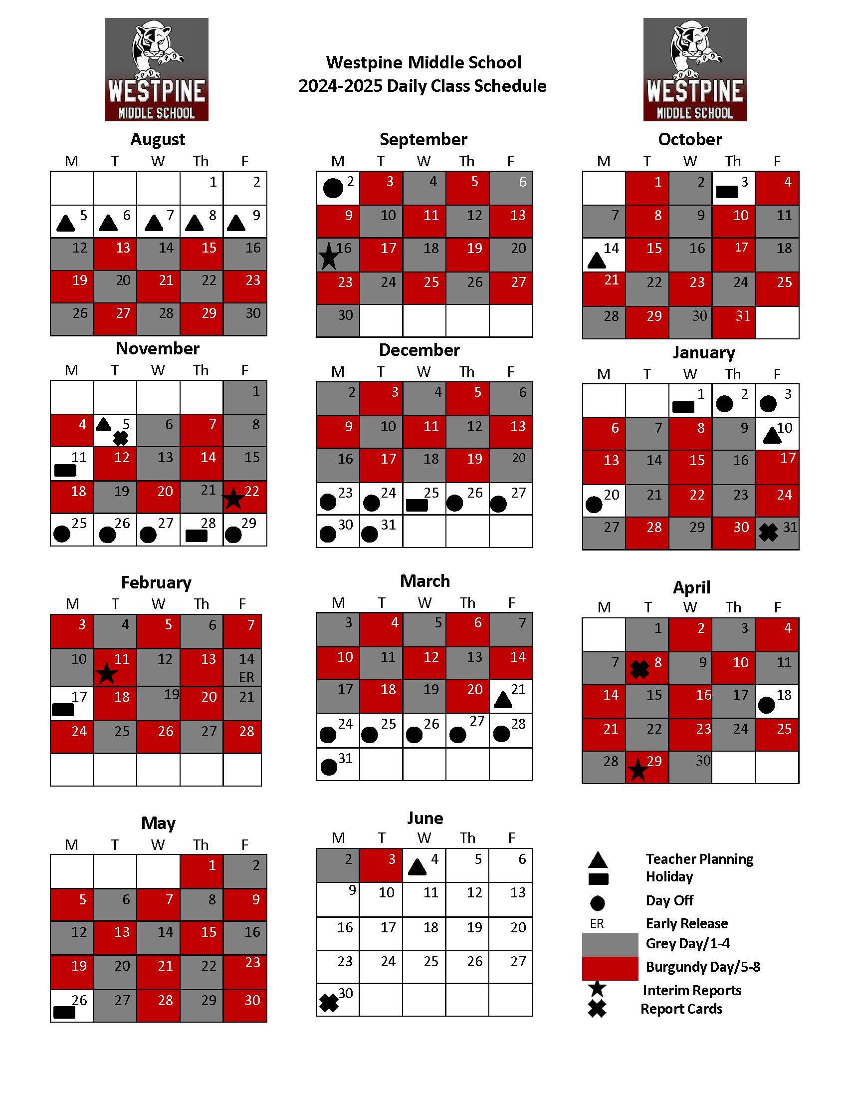 Westpine Daily Class Schedule image